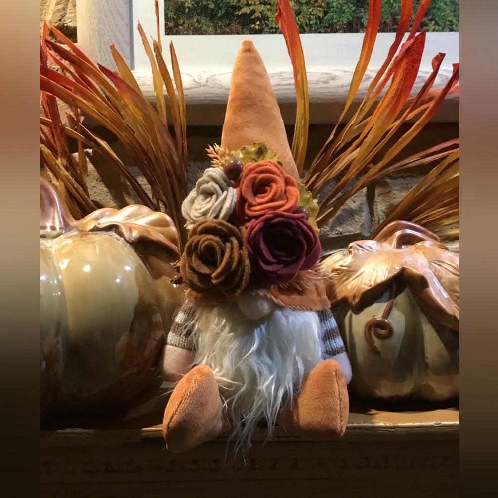 Autumn Orange Floral Hat Gnome by